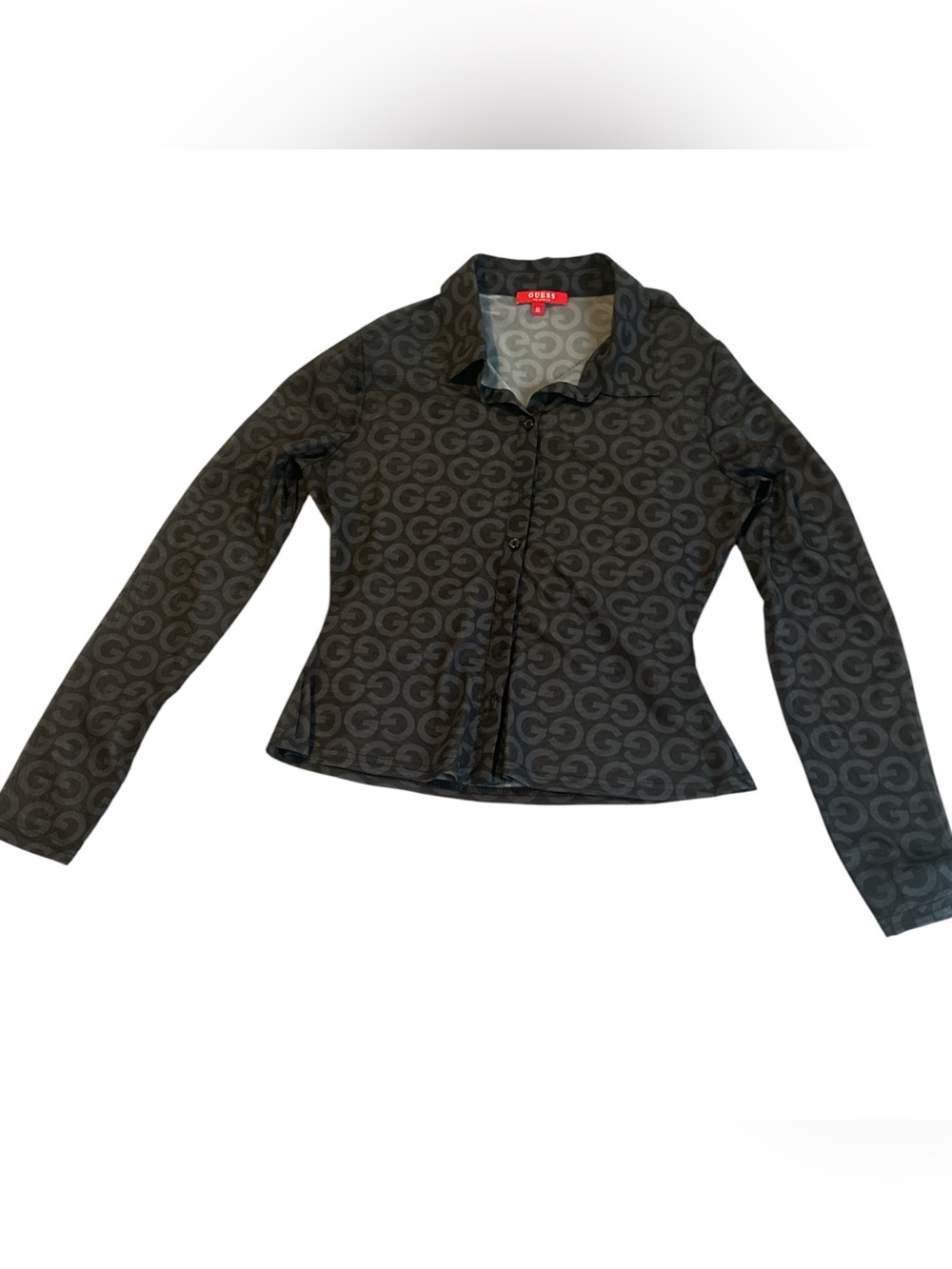 GUESS Black Logo-Pattern Fitted Blouse